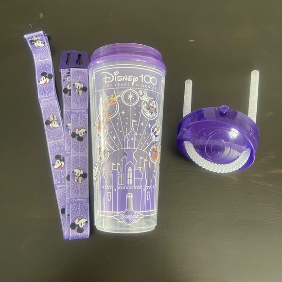 New Disney 100 Years of Wonder 20 oz Tumbler w/Lanyard - Picture 4 of 7